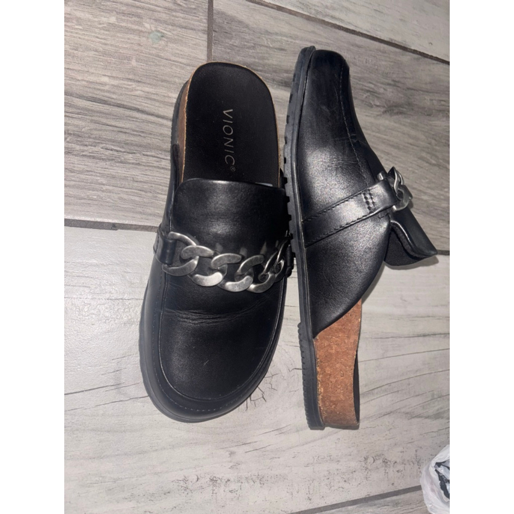 Vionic Boho Bikercore Cork Black Leather Mule Clog built Orthotic Comfort Size 6 - Picture 5 of 9